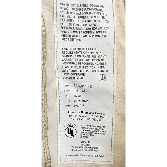 Justin FR Work Pants Men's 33x35 CAT 2 Beige Ripstop Straight Utility Workwear - Picture 7 of 14